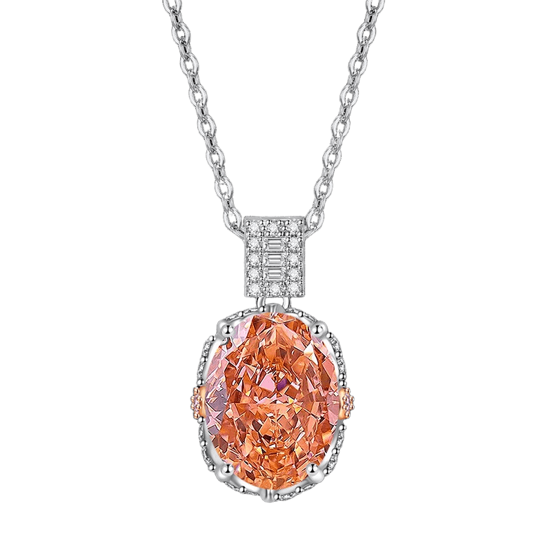 Multicolor Ice Flower Cut Oval CZ Pendant Necklace, 10*14mm 8A Cubic Zirconia, Two-Tone Pave CZ Halo with Pavé Top Frame, Adjustable Chain, Dainty Luxe