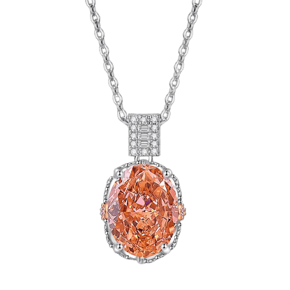 Multicolor Ice Flower Cut Oval CZ Pendant Necklace, 10*14mm 8A Cubic Zirconia, Two-Tone Pave CZ Halo with Pavé Top Frame, Adjustable Chain, Dainty Luxe