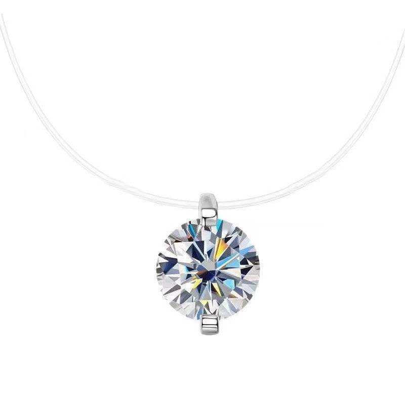 S925 Multicolor Mermaid Tear Floating CZ Necklace, Sterling Silver Invisible Fishing Line 6-8mm Cubic Zirconia Pendant, 40+5cm Adjustable Dainty Minimalist Choker