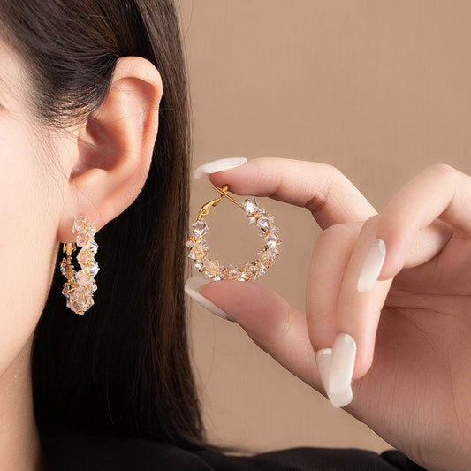 Dazzling Irregular Crystal Circle Hoop Earrings with S925 Sterling Silver Post, New Trend Elegant Geometry Earrings for Women Gifts