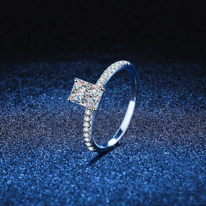 S925 Radiant Cut Moissanite & High Carbon Engagement Ring with Pavé-Set Band, 1-3ct VVS1 Certified, 4-Prong Sterling Silver