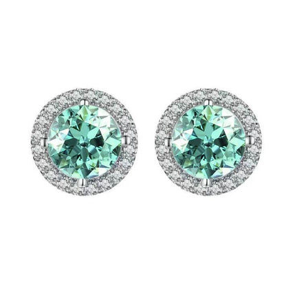 S925 Multicolor Moissanite Round Halo Stud Earrings with Threaded Needle, 8 Color Options, 0.1-3ct D-Grade VVS, Sterling Silver Jewelry for Men Women