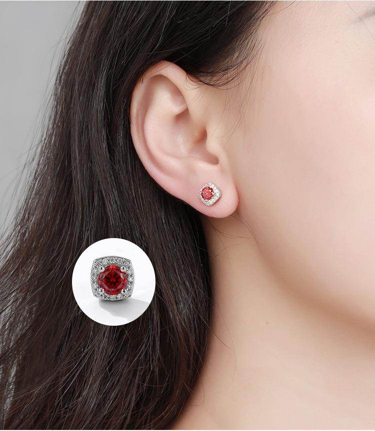 S925 Magnetic Multicolor Moissanite Square Halo Stud Earrings for Men Women,  0.5/1ct Round Cut, Inlaid Magnetic Earrings Non-Piercing Clip On Stud Earring