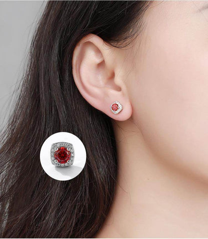 S925 Magnetic Multicolor Moissanite Square Halo Stud Earrings for Men Women,  0.5/1ct Round Cut, Inlaid Magnetic Earrings Non-Piercing Clip On Stud Earring