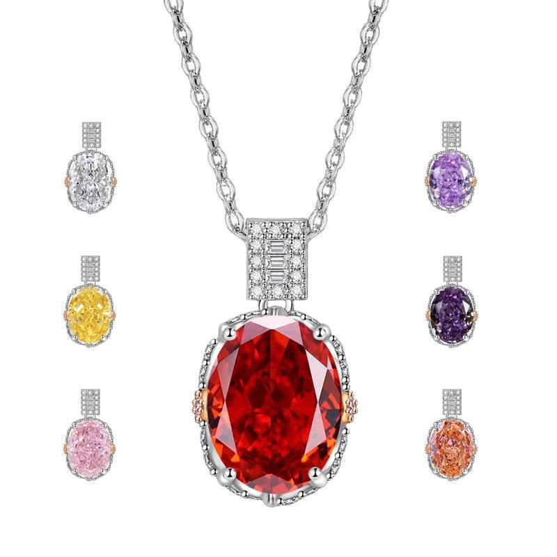 Multicolor Ice Flower Cut Oval CZ Pendant Necklace, 10*14mm 8A Cubic Zirconia, Two-Tone Pave CZ Halo with Pavé Top Frame, Adjustable Chain, Dainty Luxe