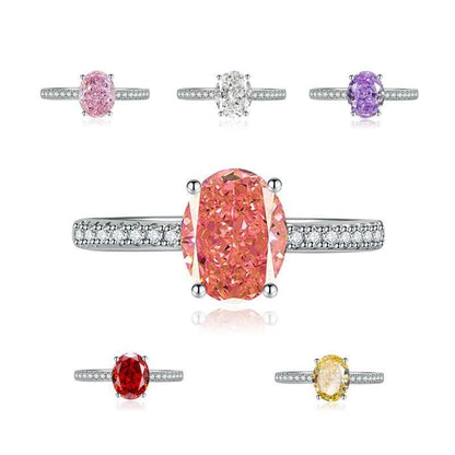 Multicolor Ice Flower Cut Oval CZ Adjustable Ring, Pave Band, 7*9mm 5A Cubic Zirconia, 6 Color Options, Dainty Luxe