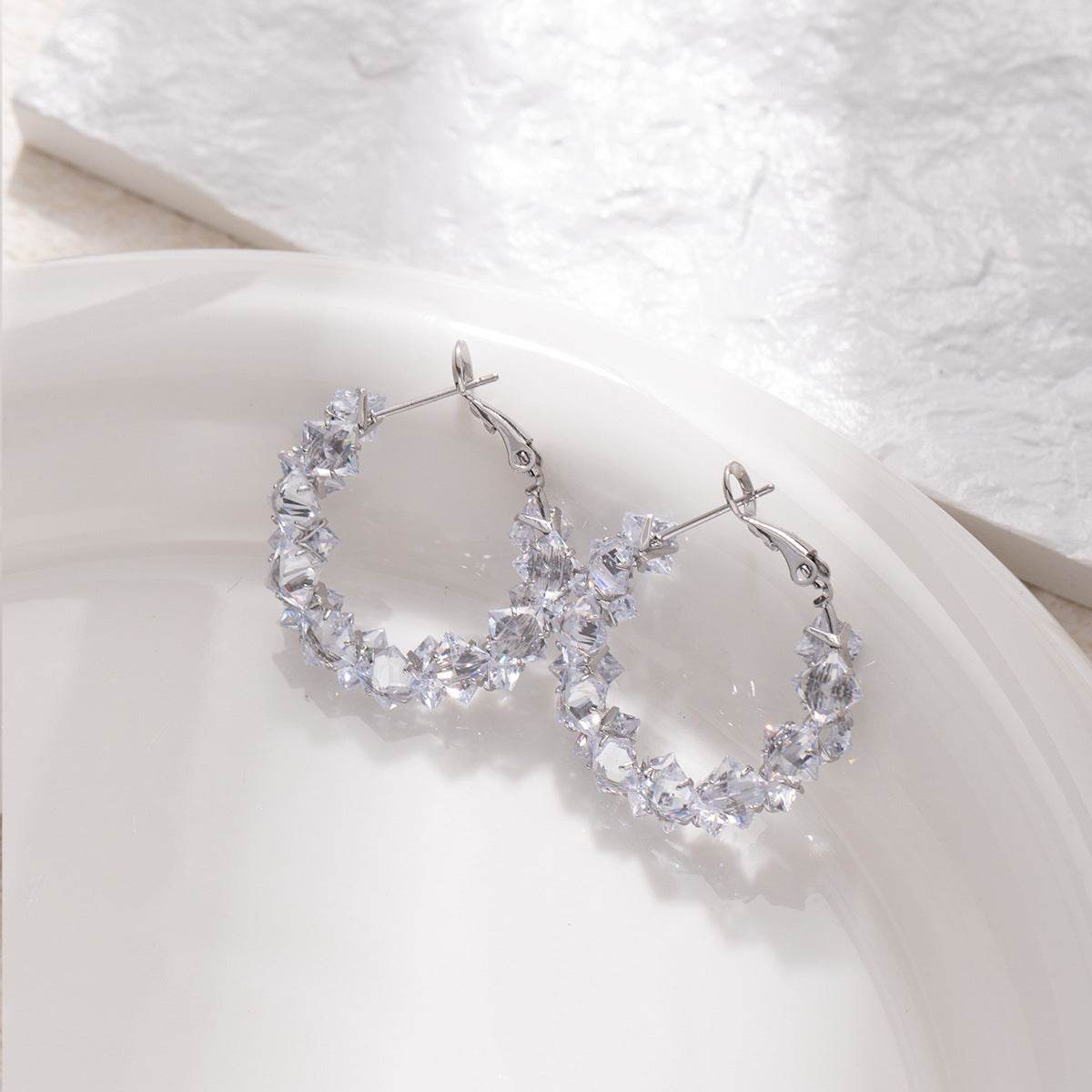 Dazzling Irregular Crystal Circle Hoop Earrings with S925 Sterling Silver Post, New Trend Elegant Geometry Earrings for Women Gifts