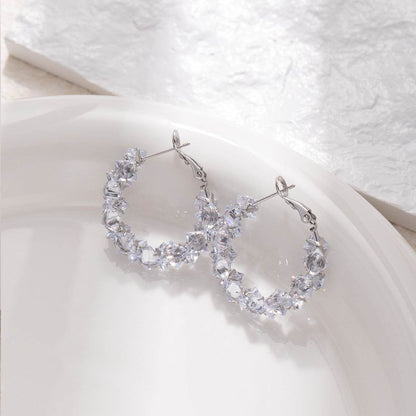 Dazzling Irregular Crystal Circle Hoop Earrings with S925 Sterling Silver Post, New Trend Elegant Geometry Earrings for Women Gifts