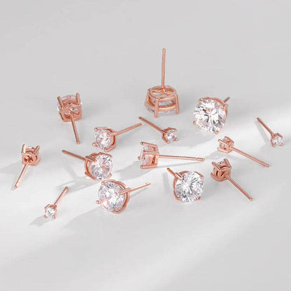 S925 Dazzling Classic 4-Prong CZ Stud Earrings, 2-8mm Round Cubic Zirconia Sterling Silver Earrings, 4 Color Options, Unisex Men Women Daily