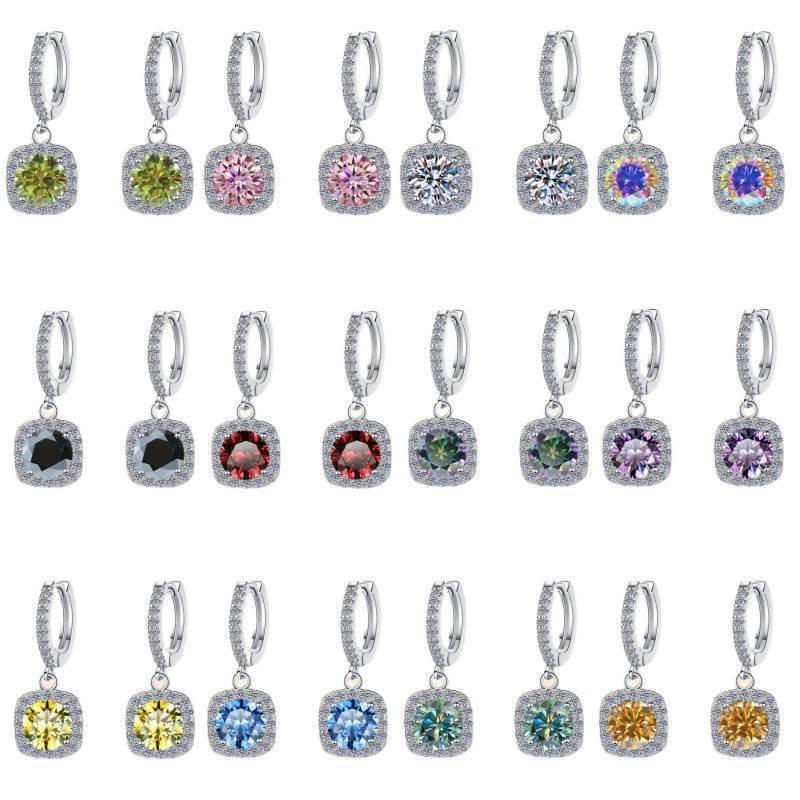 S925 Colorful Moissanite Halo Earrings with Pavé-Set Halo & Hoop, VVS1 Certified, 12 Vibrant Colors , Sterling Silver