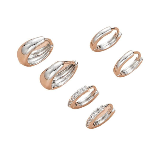 3 Pieces Small Hoop Huggie Earrings Set for Women, Silver Stud Earrings for Multiple Piercing Hypoallergenic Trendy Jewelry, Dainty Jackets Cartilage Cubic Zircon Earrings for Women's Gifts