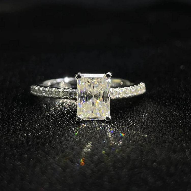 S925 Radiant Cut Moissanite & High Carbon Engagement Ring with Pavé-Set Band, 1-3ct VVS1 Certified, 4-Prong Sterling Silver