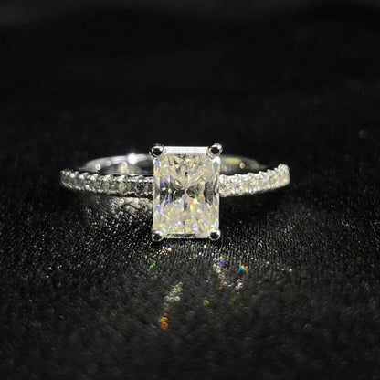 S925 Radiant Cut Moissanite & High Carbon Engagement Ring with Pavé-Set Band, 1-3ct VVS1 Certified, 4-Prong Sterling Silver