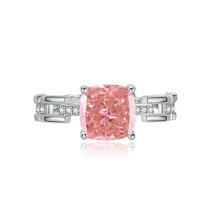 Multicolor Ice Flower Cut Square CZ Adjustable Ring, 8*8mm 5A Cubic Zirconia, 6 Color Options, Dainty Luxe