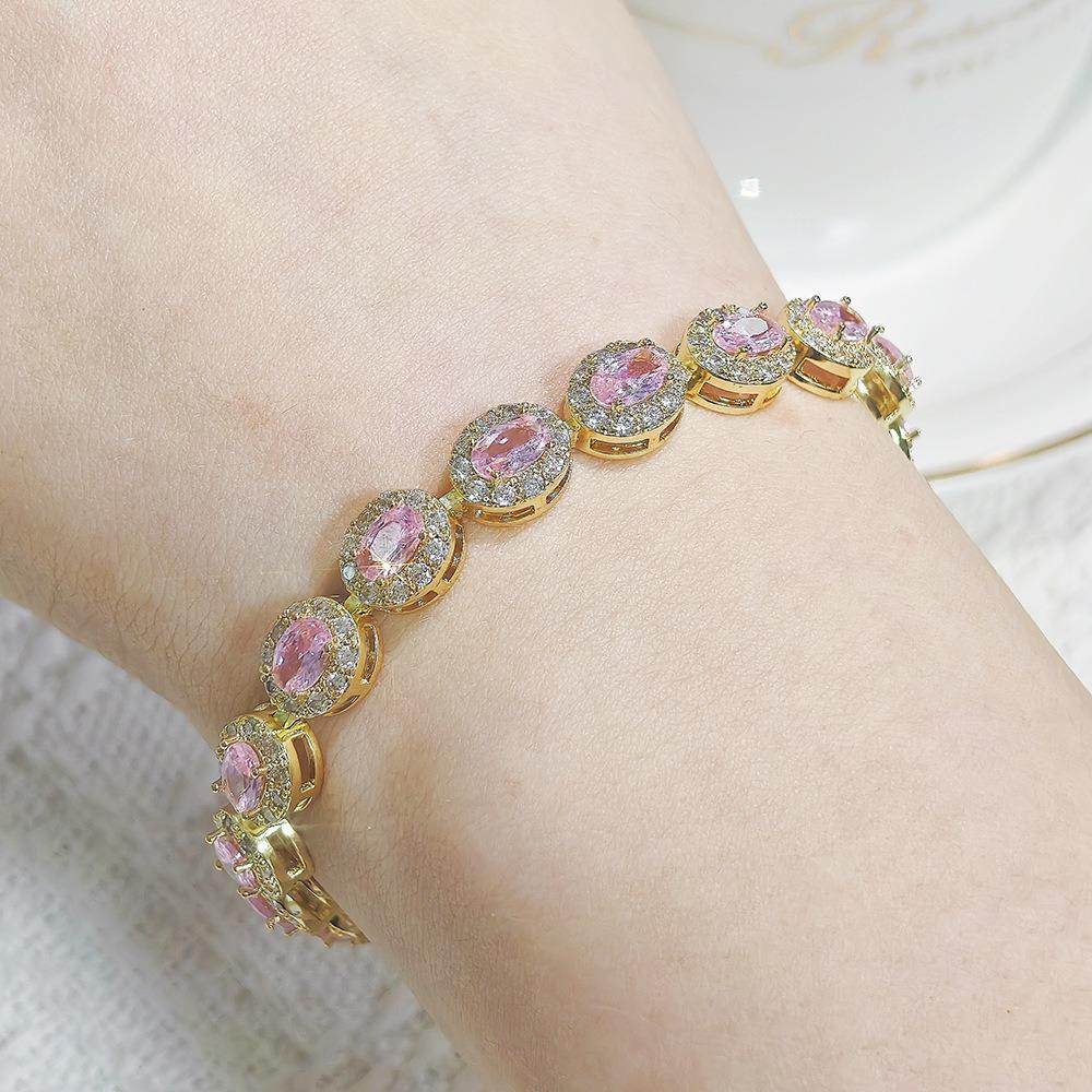 Colorful CZ Halo Tennis Bracelet, Multicolor Gemstone Bridal Jewelry, Unique Pattern Gift for Her, Cubic Zirconia Bridesmaid Bracelet