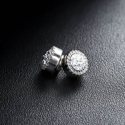 Multicolor Crystal Cluster Magnetic Round Halo Stud Earrings for Men Women, 6mm Round Crystal Inlaid Magnetic Earrings Non-Piercing Clip On Stud Earring