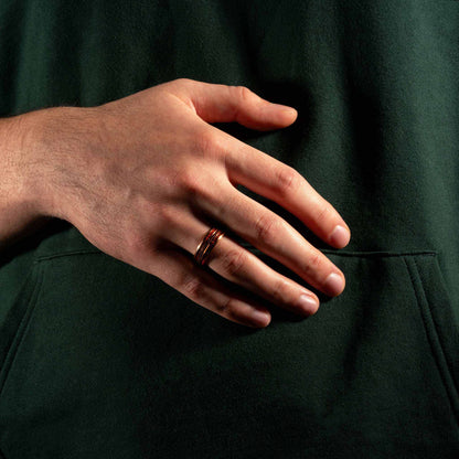 Guitar String Whiskey Barrel Wood Ring - Rose Gold Band Tungsten