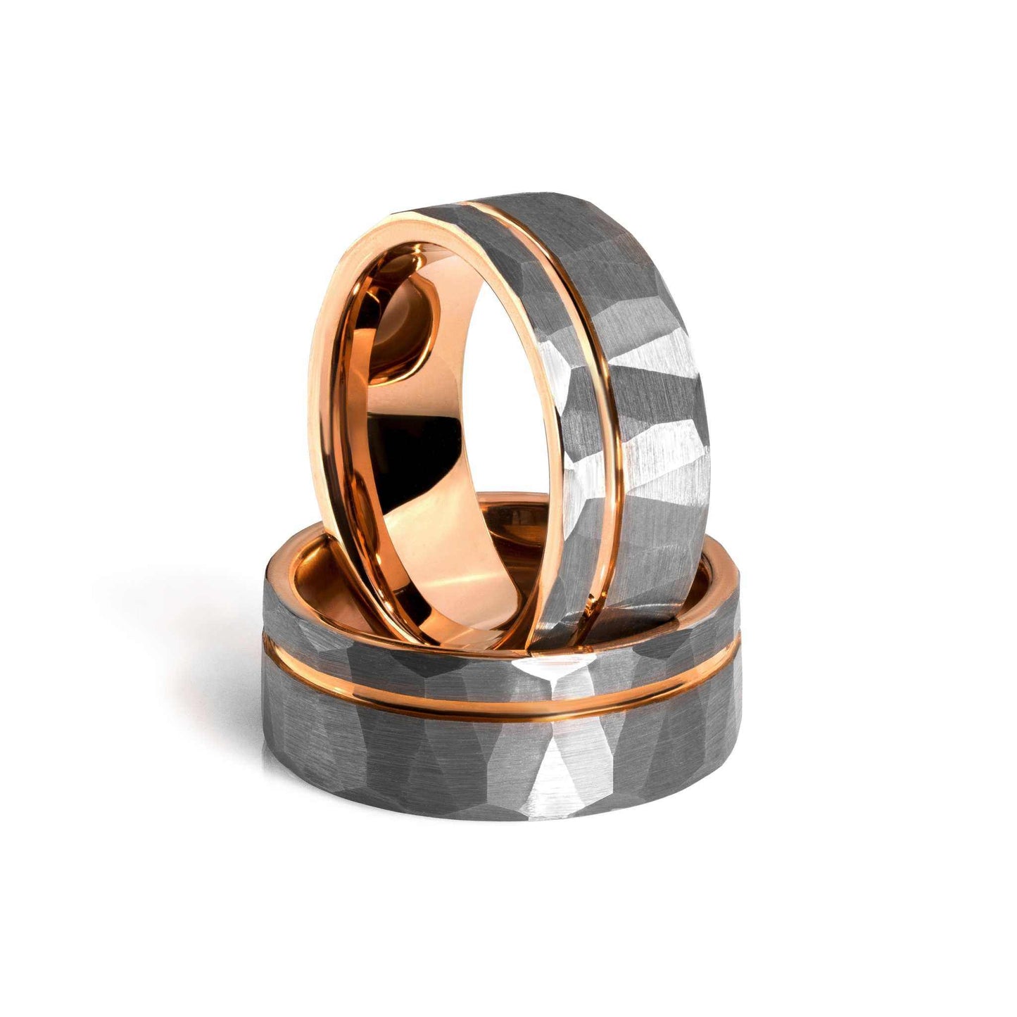 Hammered Rose Gold Strip Tungsten Carbide Ring