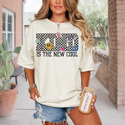 Kind is the New COOL - groovy checkered tee in White or Natural
