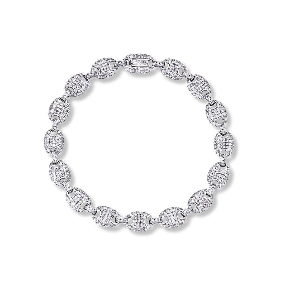 Moissanite Puffed Mariner Link Bracelet 925 Sterling Silver