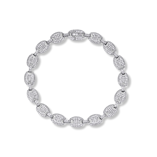 Moissanite Puffed Mariner Link Bracelet 925 Sterling Silver