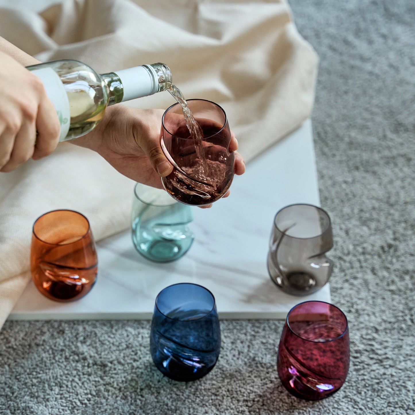 Eze Acrylic Stemless Finger-Indent Wine Glassware, Set of 6