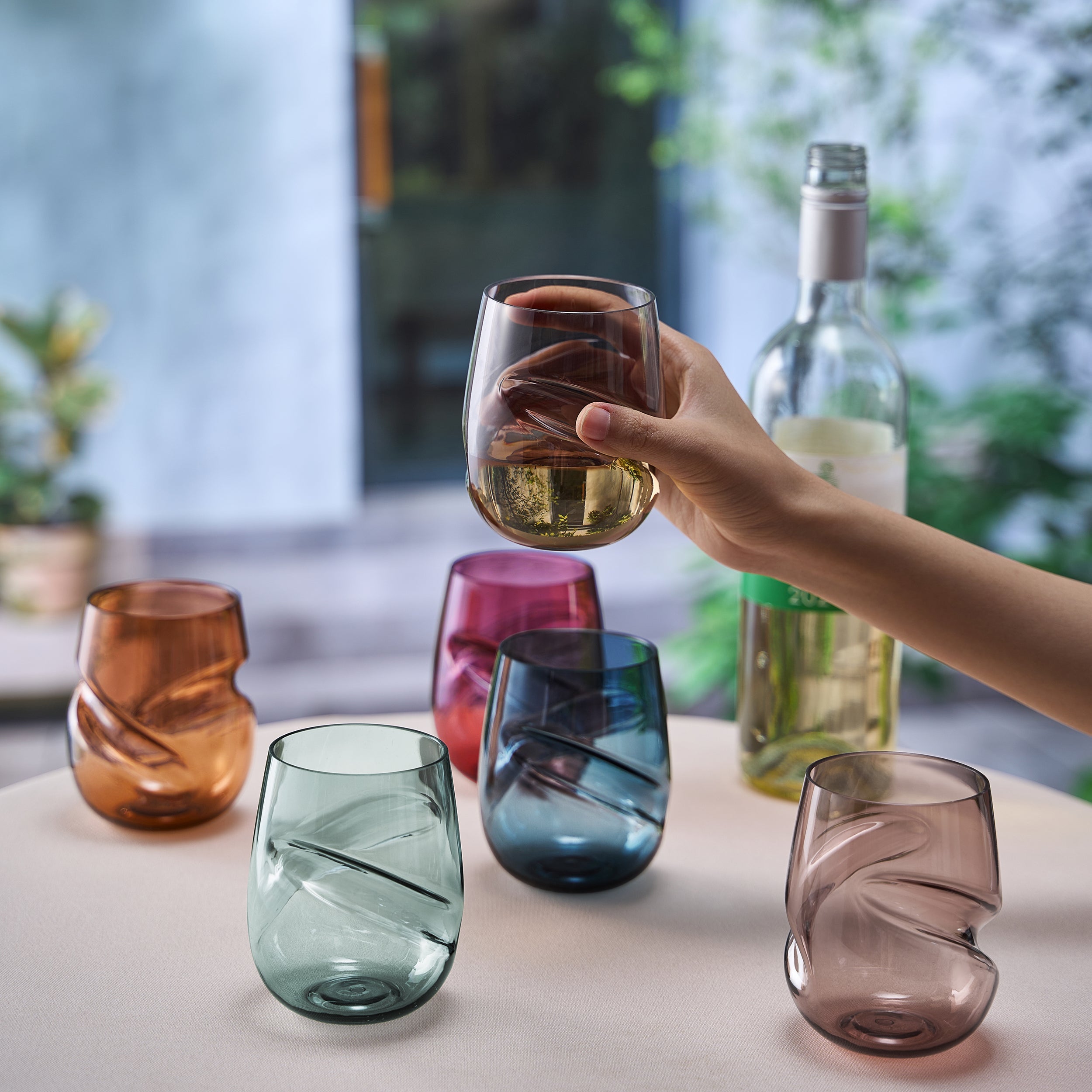 Eze Acrylic Stemless Finger-Indent Wine Glassware, Set of 6