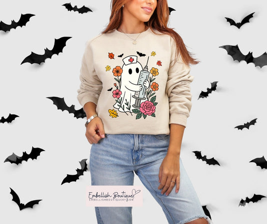 Fall Floral Ghost Nurse - tee or sweatshirt