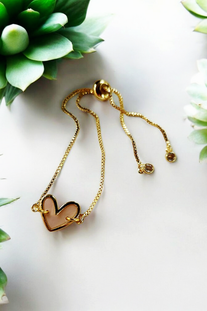 Gold Heart Slider Bracelet- 18k gold plated